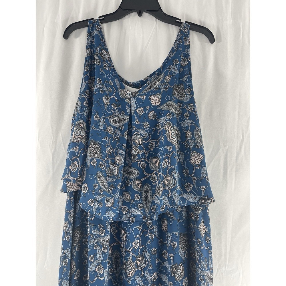 Boutique Womens 0X High Low Flowy Tiered Sleeveless Teal Lightweight Sundress - Picture 3 of 14